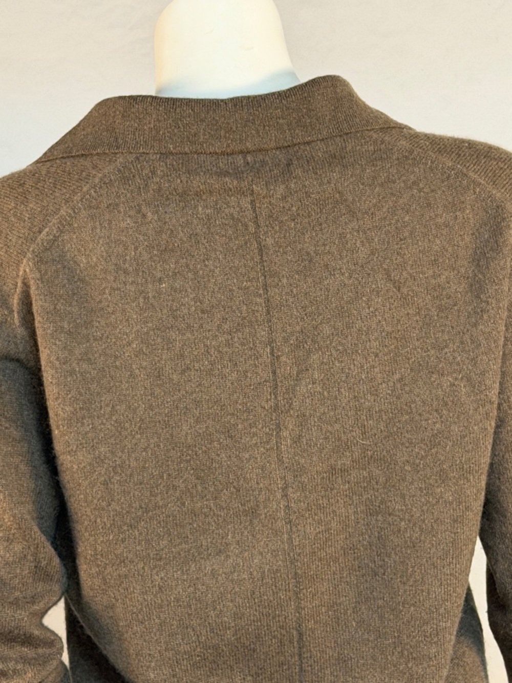 White + Warren Brown Cashmere Collared V-Neck Sweater with Layered Plum Top - Picture 7 of 9